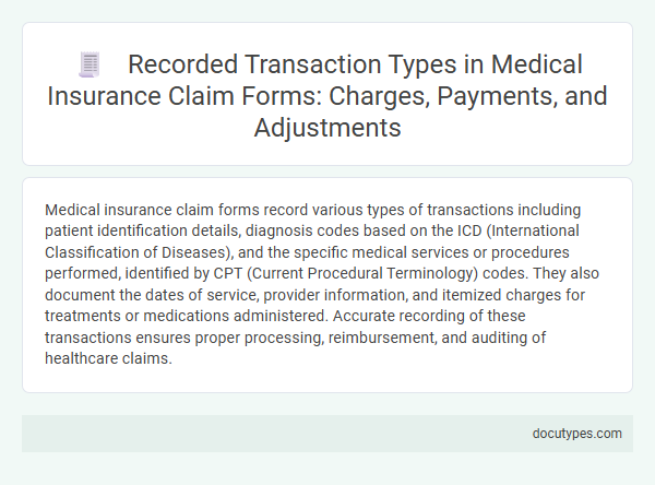 Recorded Transaction Types in Medical Insurance Claim Forms: Charges, Payments, and Adjustments