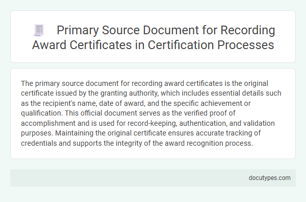 Primary Source Document for Recording Award Certificates in Certification Processes